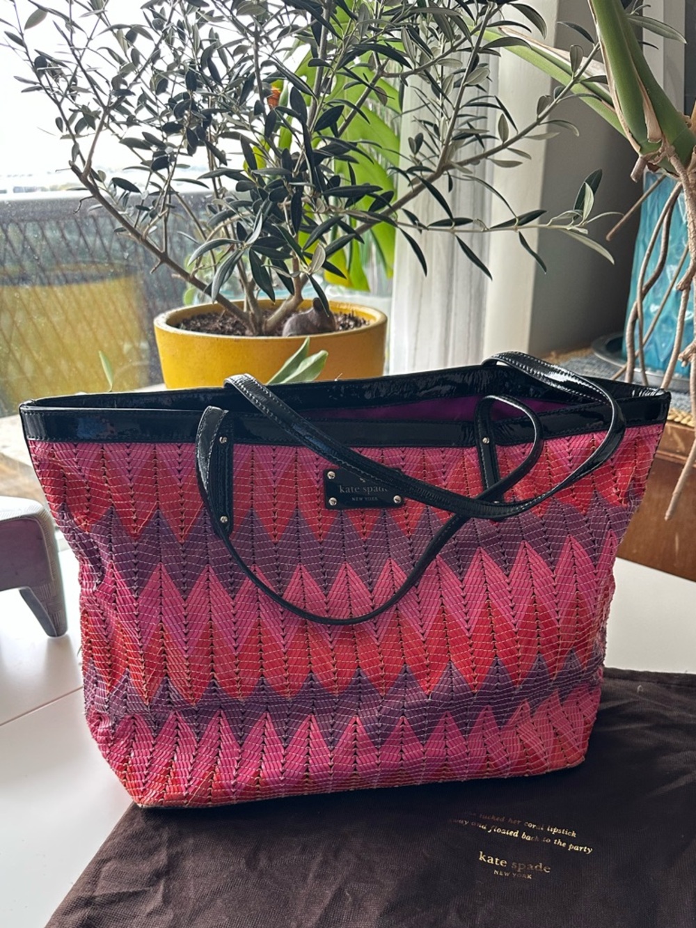 Kate Spade Beverly Breeze Multi Pink Woven Tote